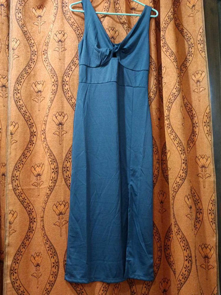 Elegant Grey Midi Slit Dress