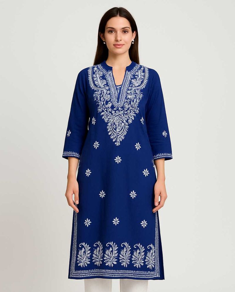 Elegant Royal Blue Chikankari Georgette Kurti