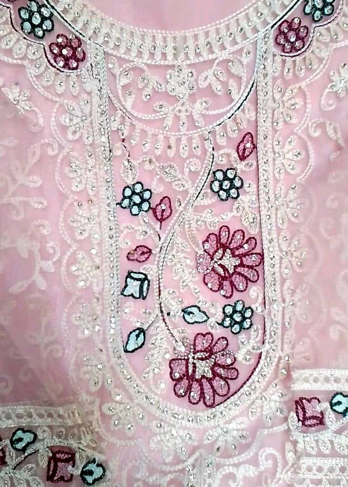 Pink Pakistani Embroidered Dress Material