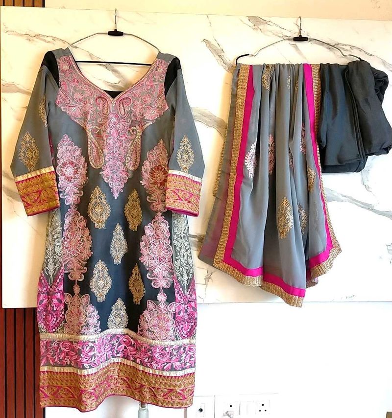 Beautiful Embroidered Churidar Kameez Suit Set