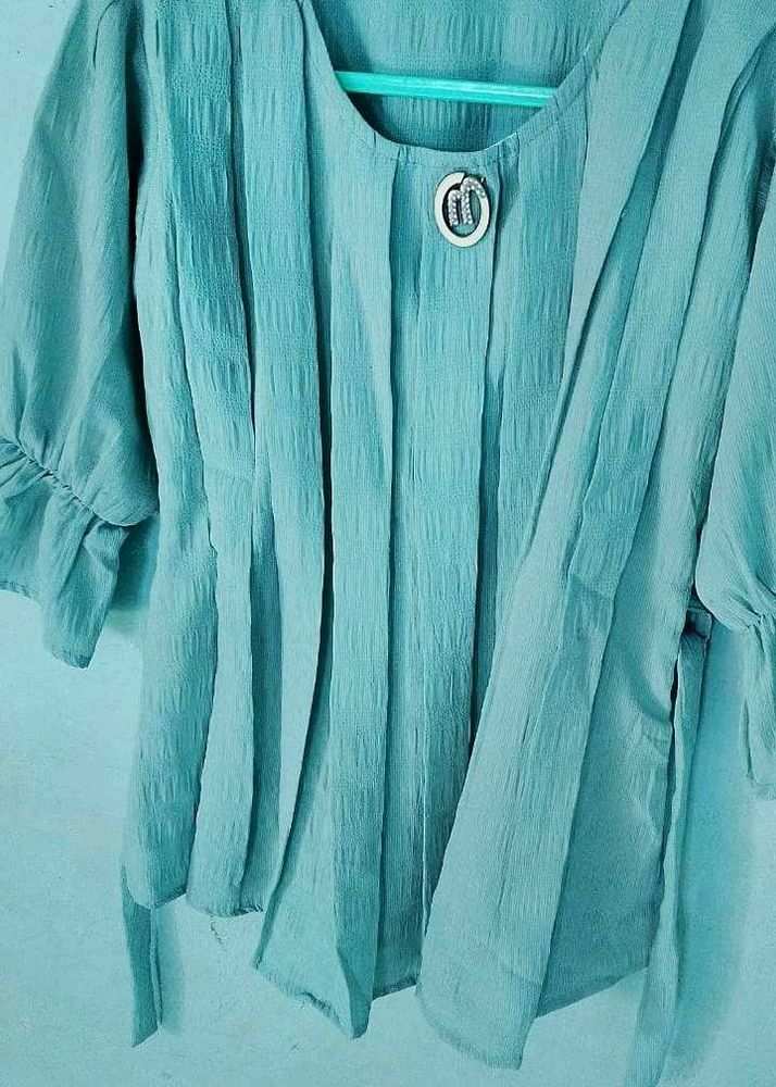 Vintage Blue Pleated Blouse