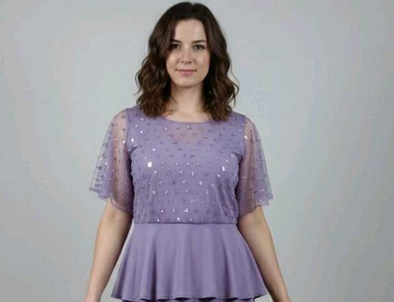 Lilac Peplum Top with Sheer Sleeves