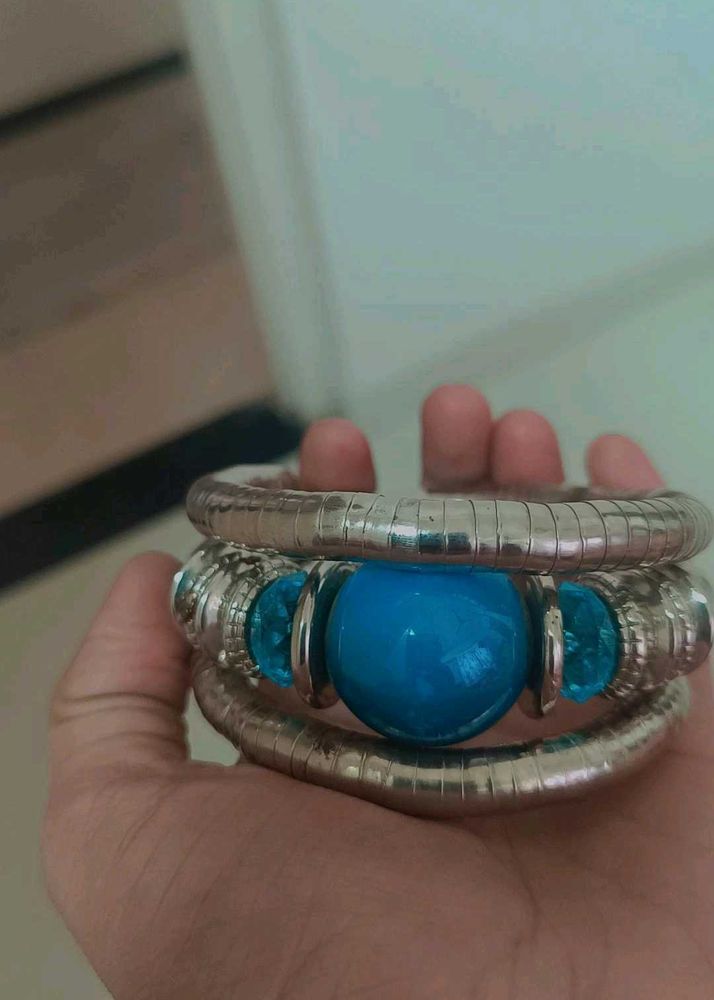 Unique Silver Bangle with Blue Stone
