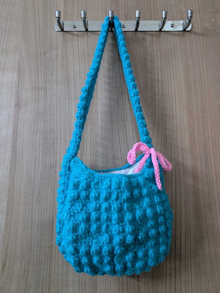 Handmade Blue Crochet Bag