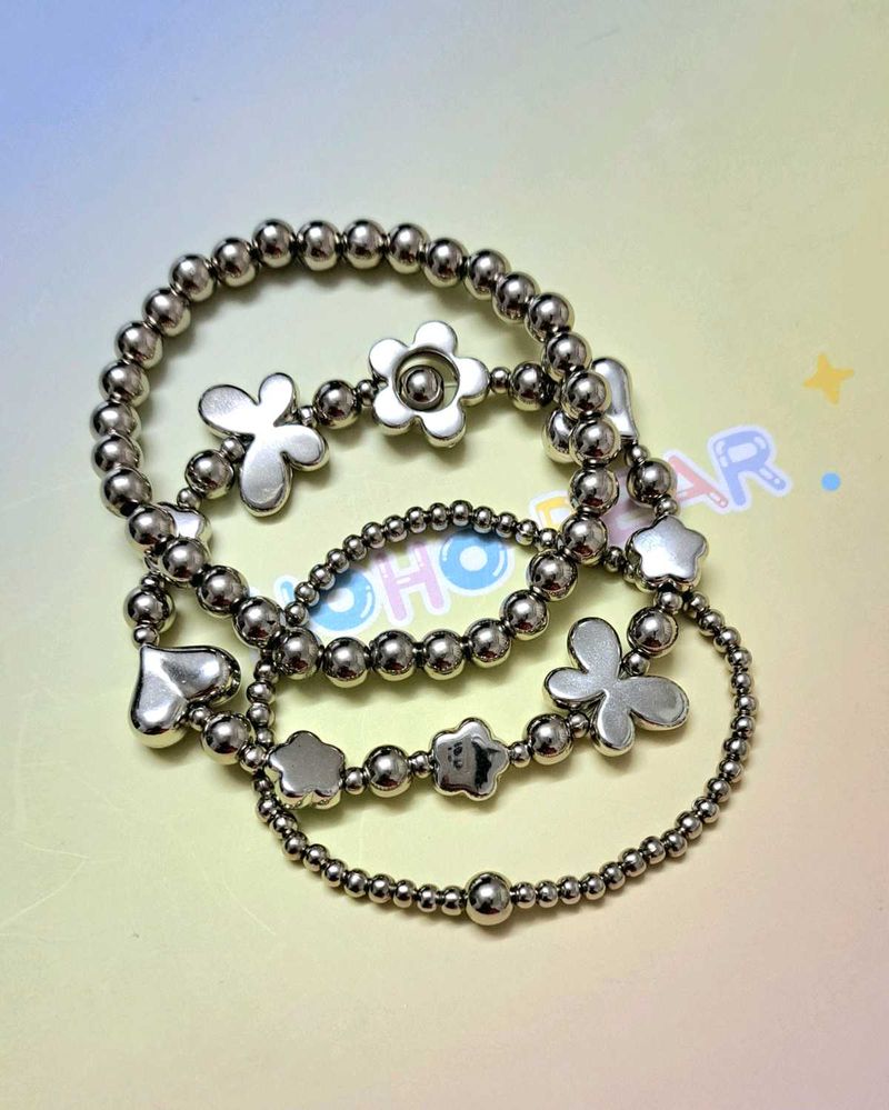 Chrome Bracelet Stack Set Of 3