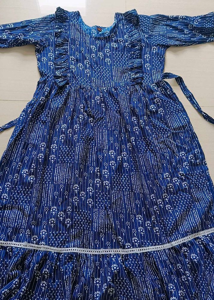 Blue Floral Print Maternity Dress