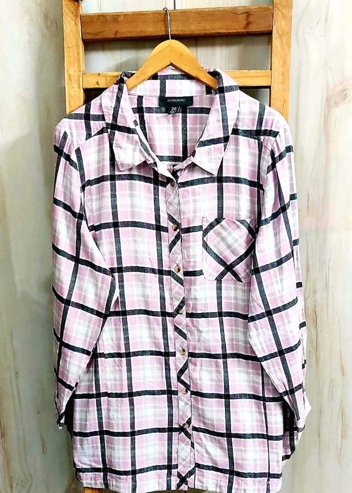 Pink Plaid Button-Up Shirt Size-46