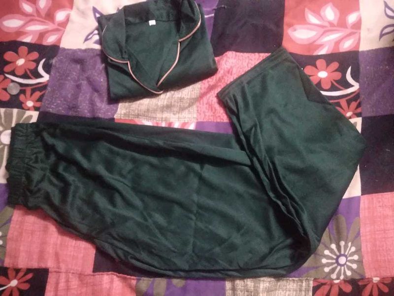 Green Satin Pajama Set
