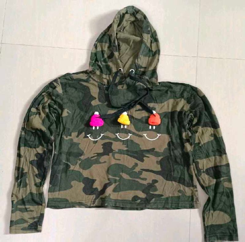 Camo Hoodie with Smiley Face Details