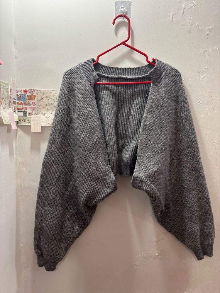 Gray Knit Cardigan Sweater