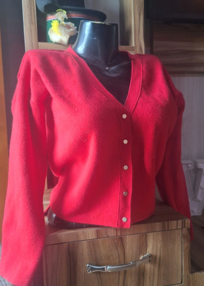 Red Cardigan  Crop Top