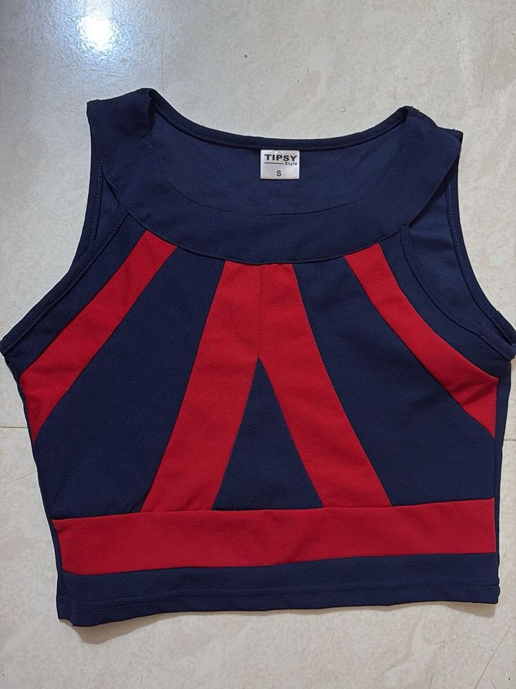 Stylish Blue &amp; Red Crop Top