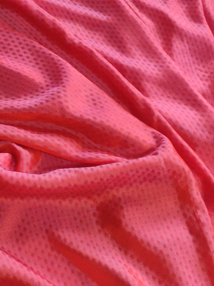 peach Pink Silk Saree With silver detailing