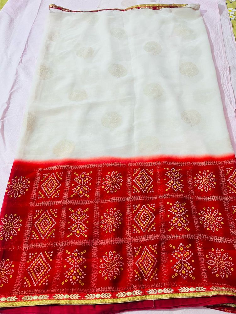 red and white saree