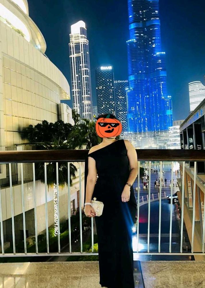 solid Balck side slit dress - formal dres