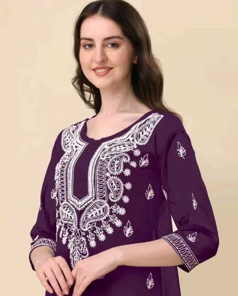 Purple Embroidered Kurti Top