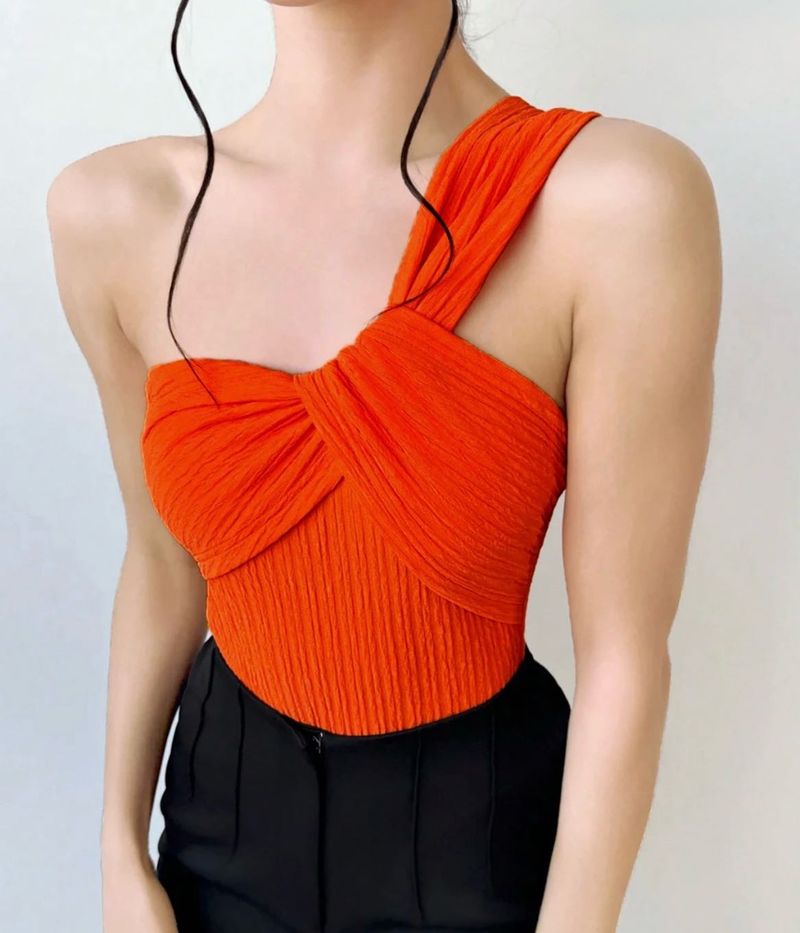 Chic Orange One-Shoulder Top