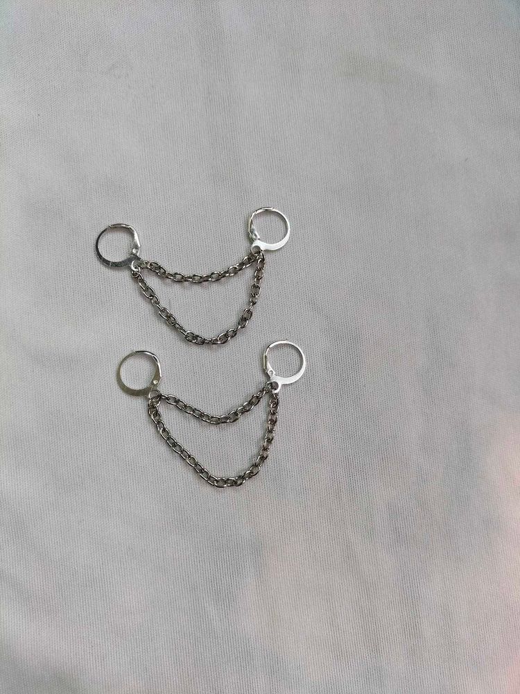 Duo piercing Layered Earrings,Chain Drop Earrings