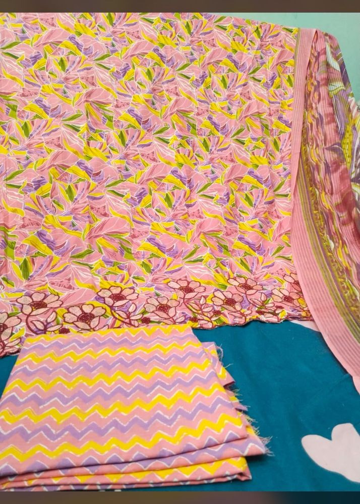 Pink Floral Unstitched Suit