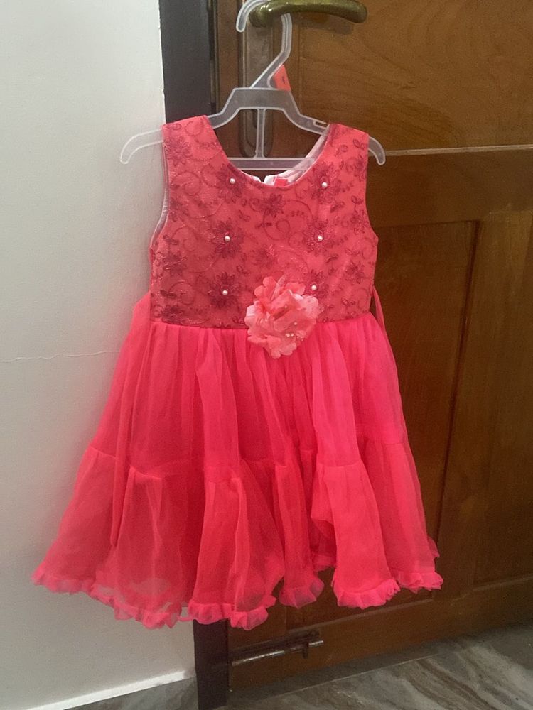 Bright peach Color Cocktail Frock 3-5yr Old