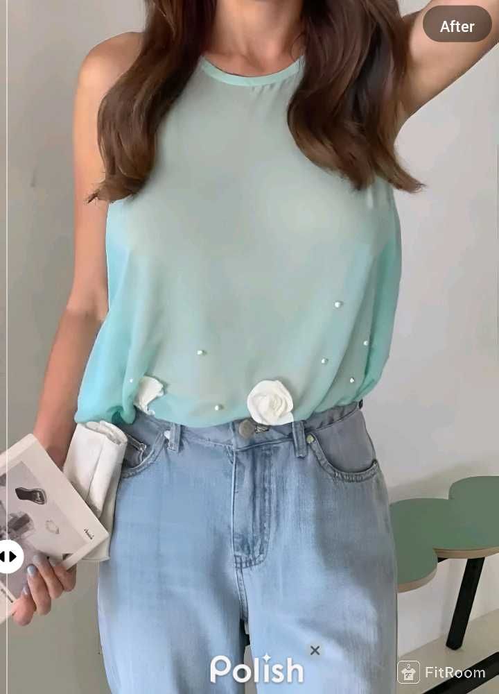 New With Tag Ruffled Blue Korean Top