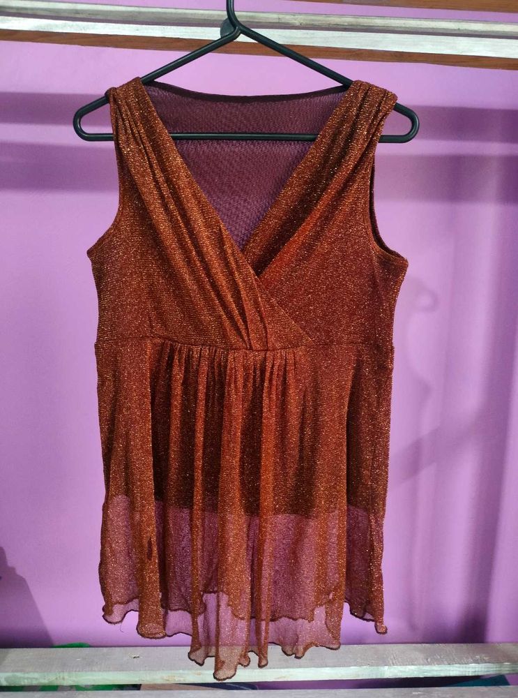 Shimmering Sleeveless V-neck Blouse
