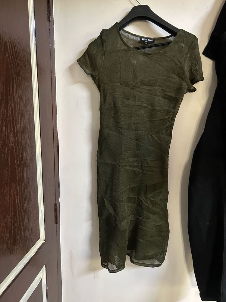 Olive Green Mesh Dress