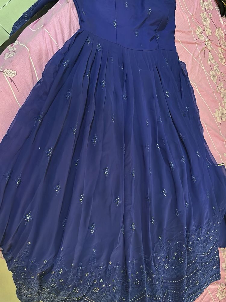 Elegant Blue Embroidered Dress
