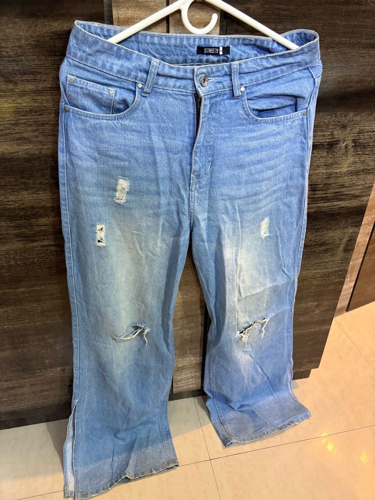 Street9 from myntra  Ripped Wide-Leg Jeans