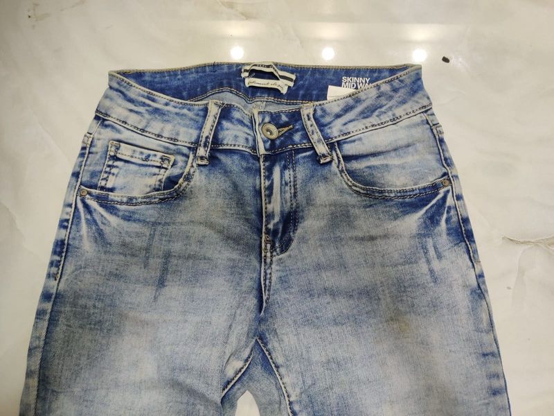 Embroided Blue Denim Pants