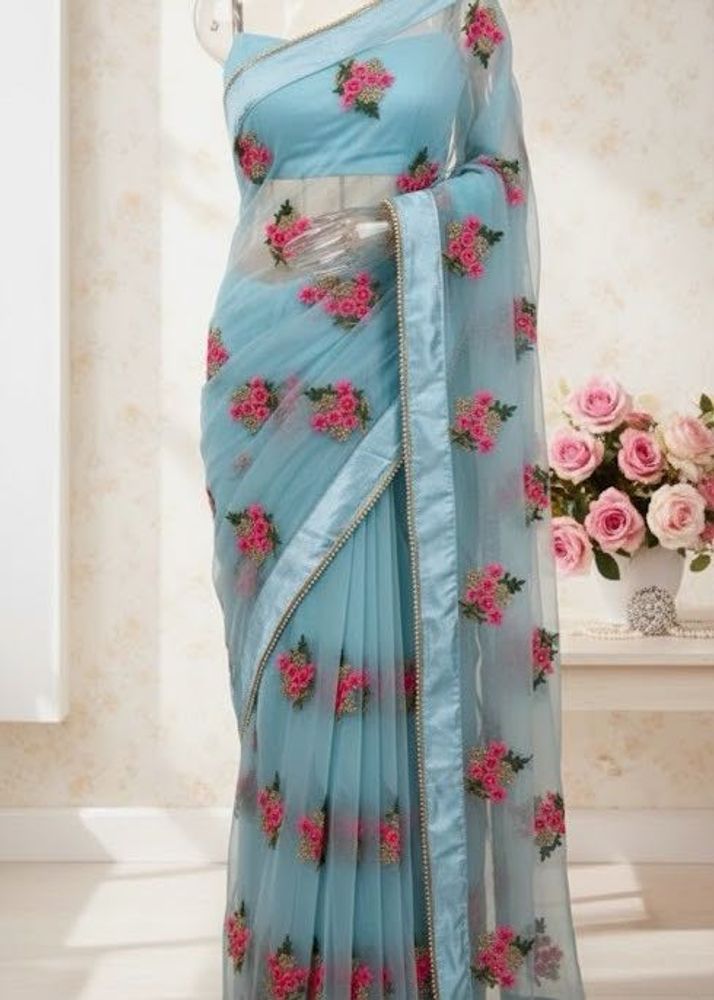 Elegant Embroidered Saree with Stiched blouse