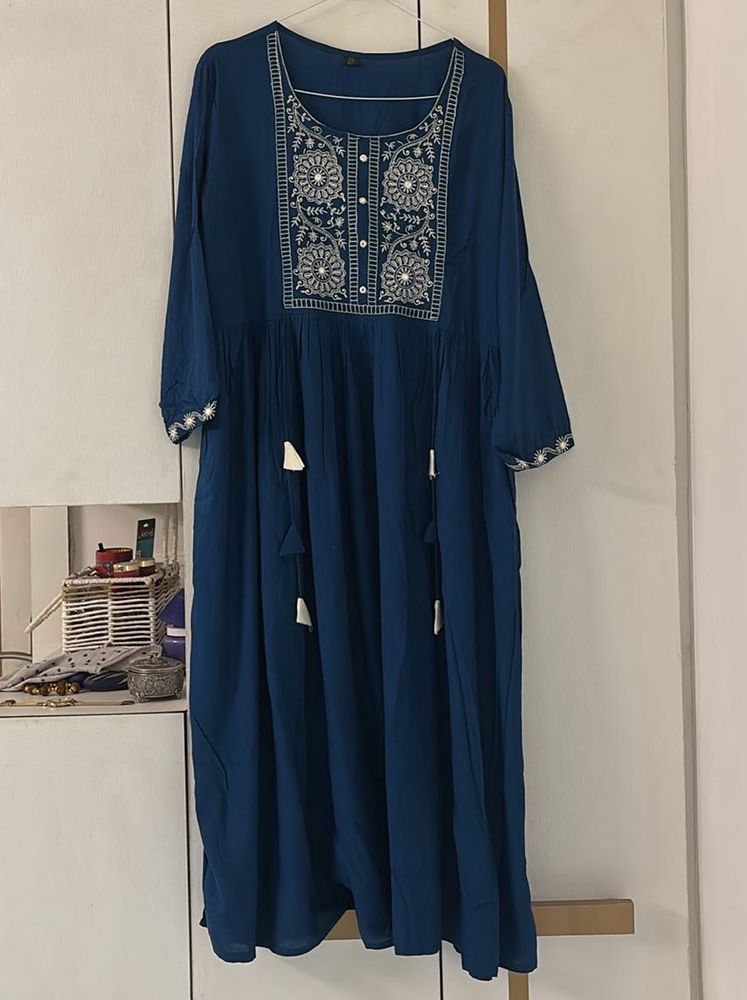 Elegant Teal Embroidered dress