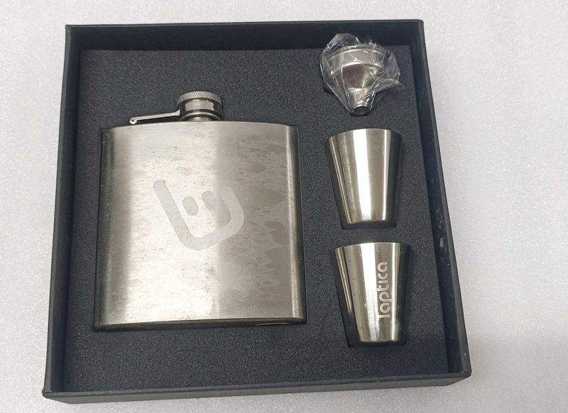 Steel Matt Finish Hip Flask with 2 Shot Glasses