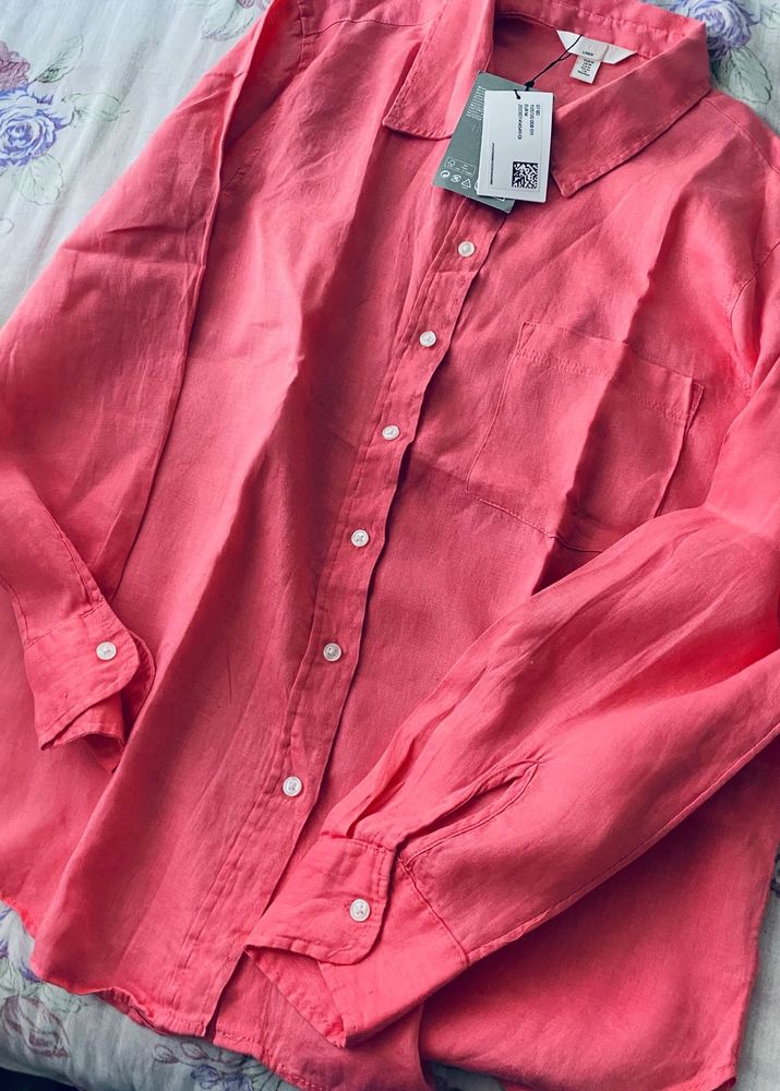 Coral Linen Button Down