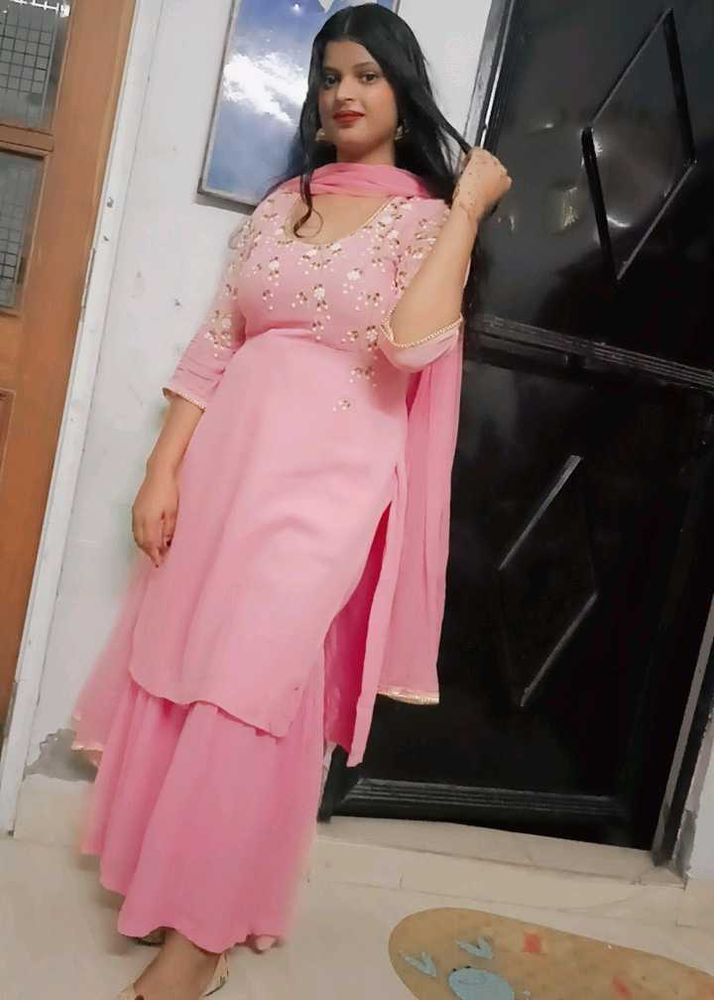 Pink Embellished Shrara Suit