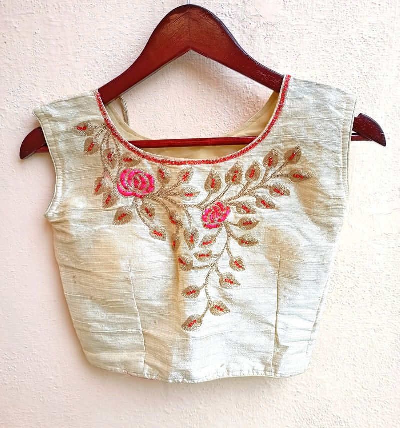 Zari Embroidery Blouse With Red Stone Work