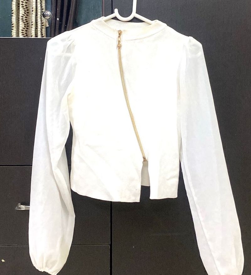 Chic White Zipper Blouse