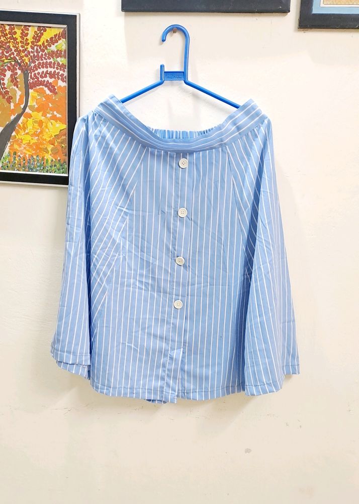 Blue And White Flared Skirt