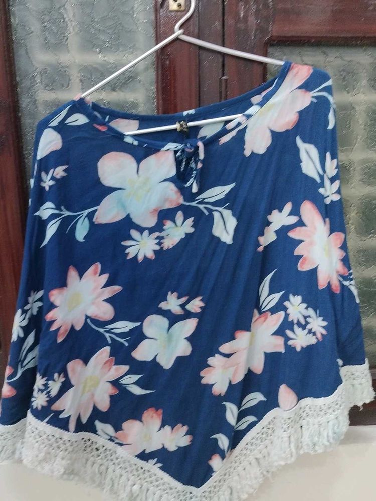 Blue Floral Cape Style Top