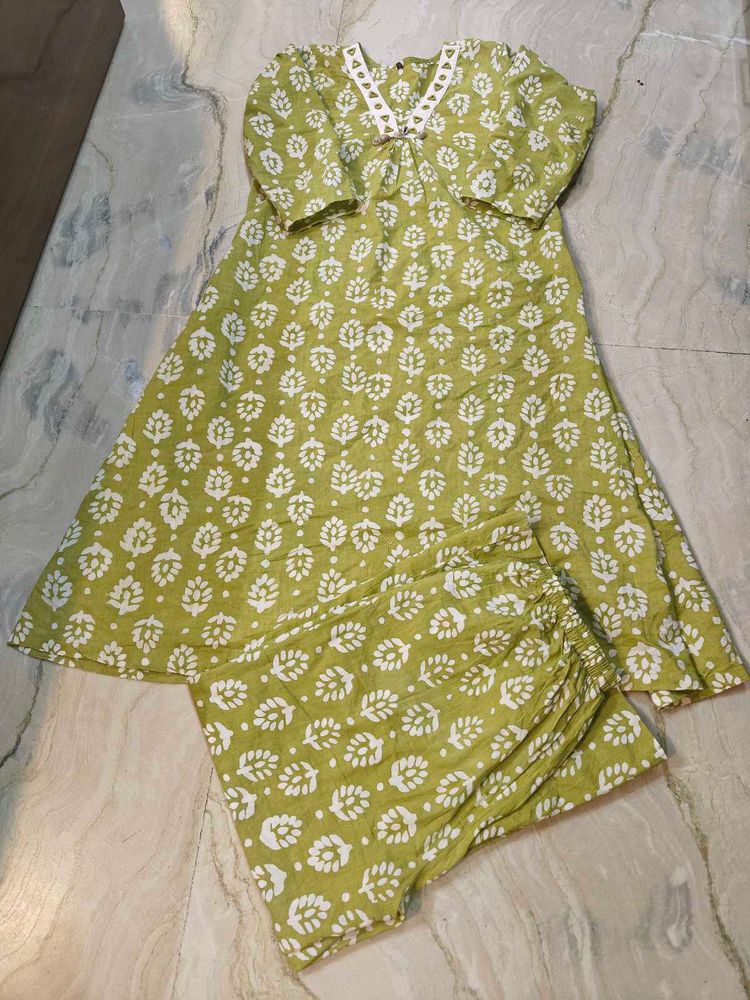 Green Printed Kurta Set