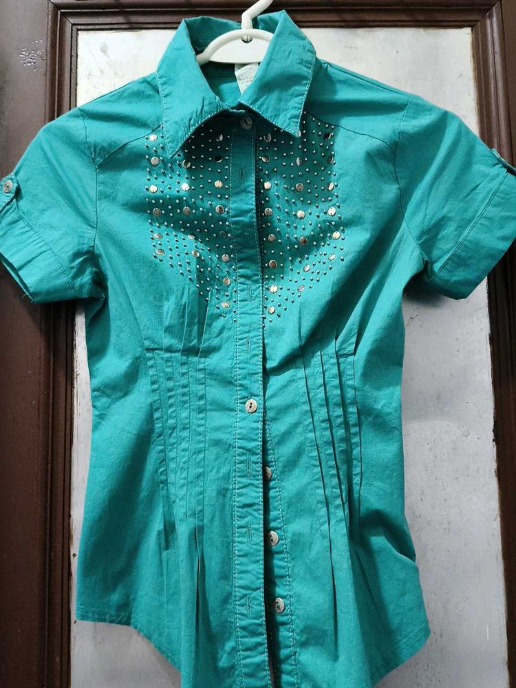 Teal Embellished Top