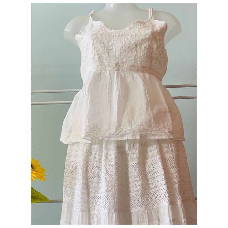 Chikankari Cotton Skirt &amp; Top Set