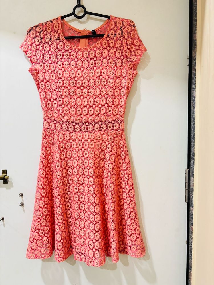 Coral Lace Fit &amp; Flare Dress