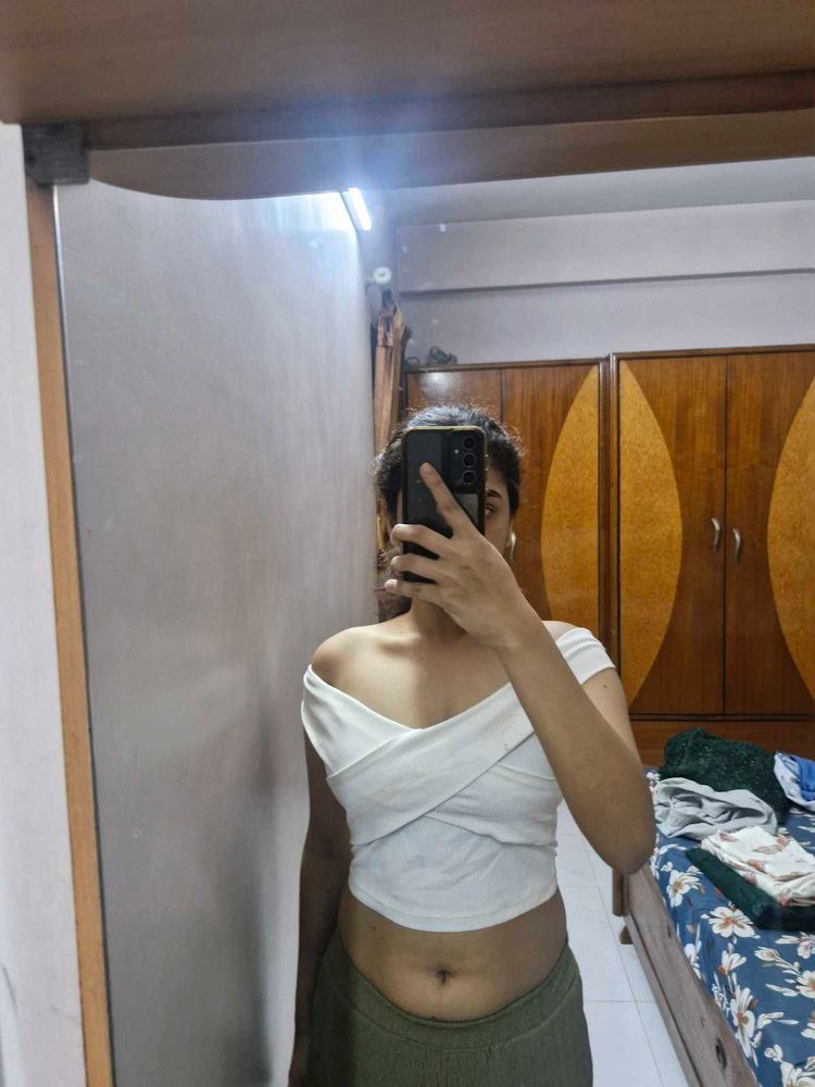 White Off-Shoulder Crop Top
