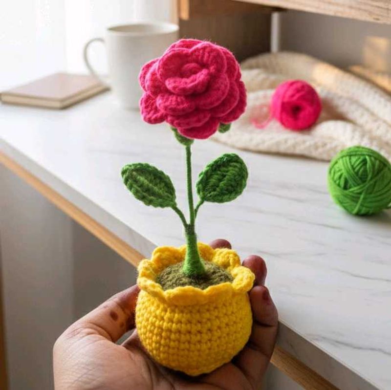 Crochet Rose Plant