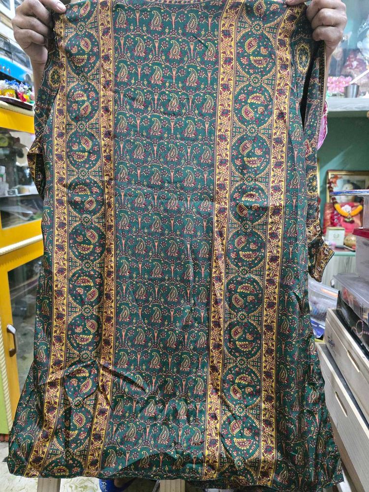 Green &amp; Gold Print Kurta