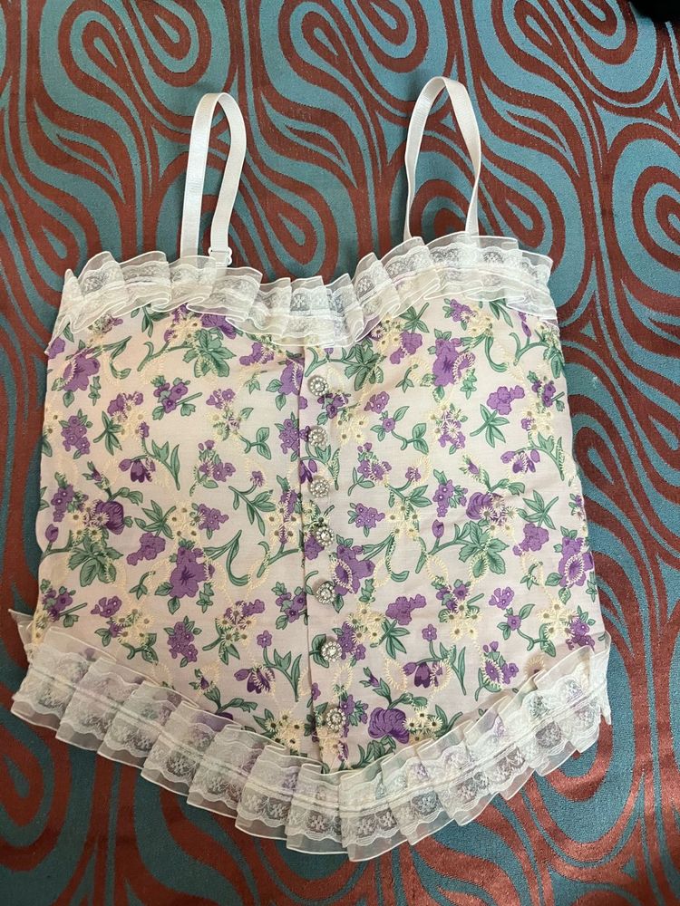 Floral Lace Trim Cami Top