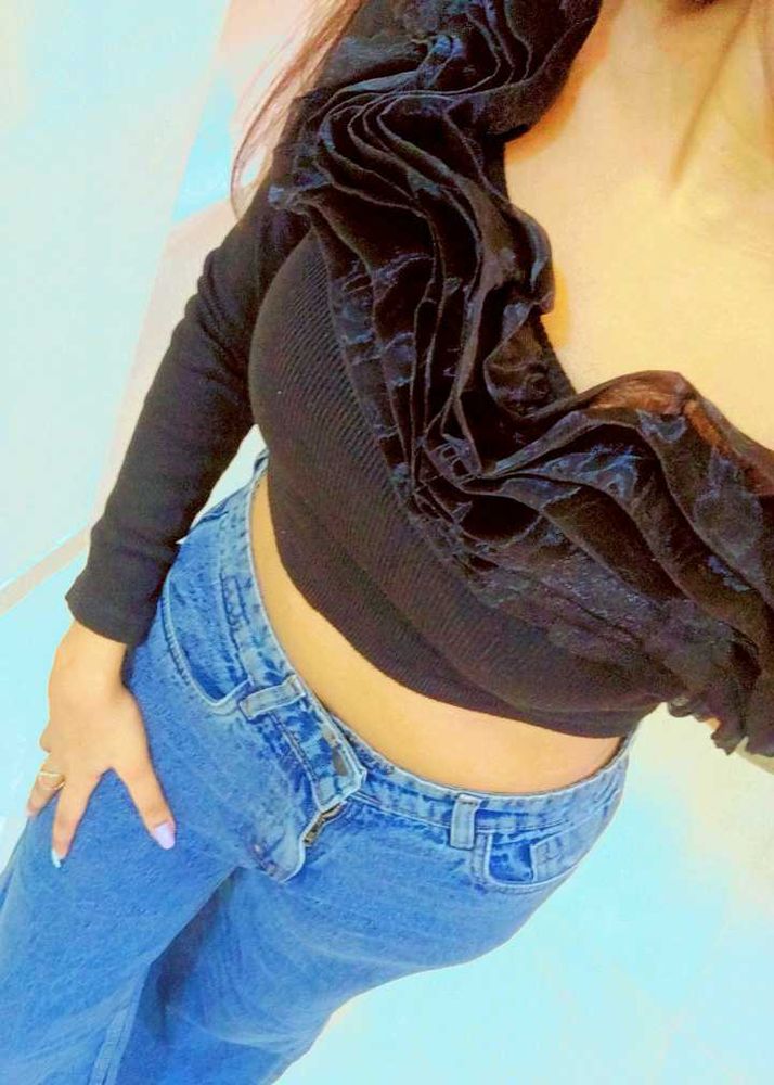 Ruffled Black Top