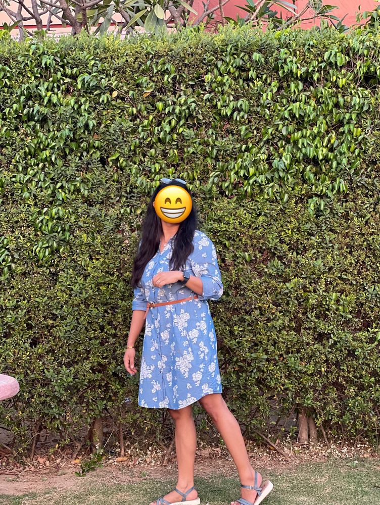 Blue Floral Shirt Dress| Good for casual wear