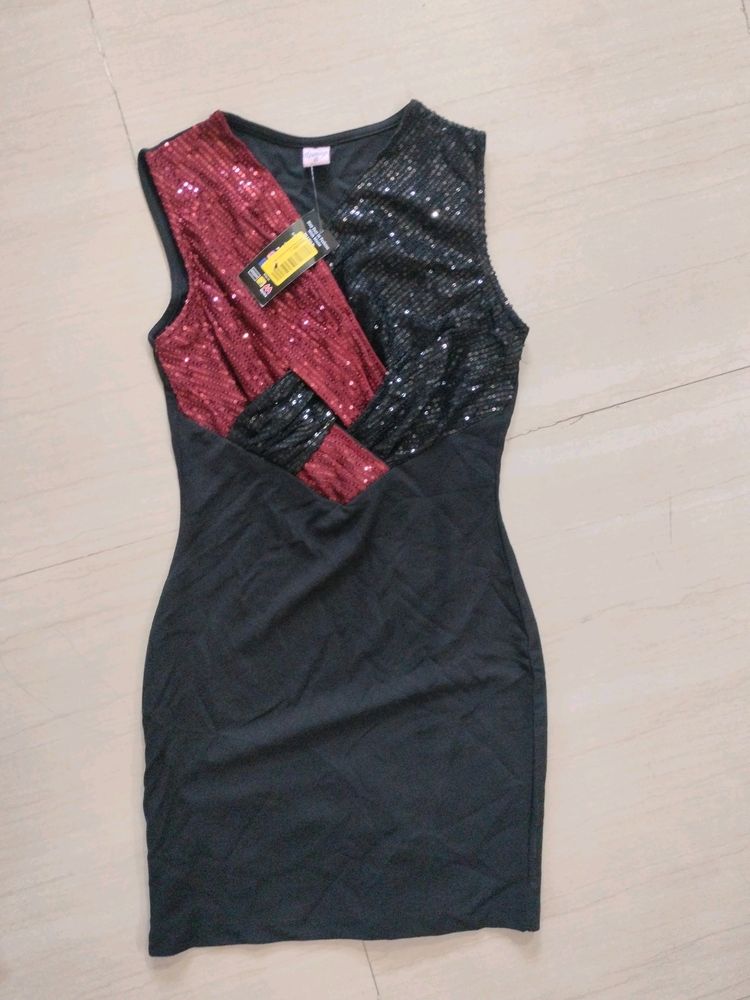 Women Black And Sequence Bodycon Mini Dress